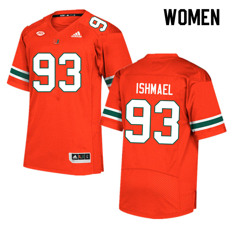 Women #93 Jabari Ishmael Miami Hurricanes College Football Jerseys Sale-Orange